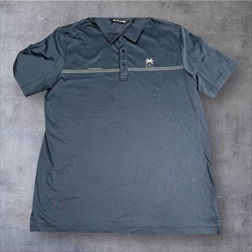 Travis Mathew Men’s L Blue Collared Stretch Performance Golf Polo Shirt